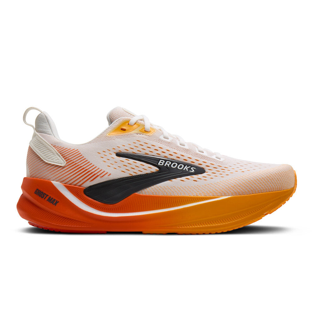 Brooks Mens Ghost Max 4 Running Shoe White/Orange/Red / 8