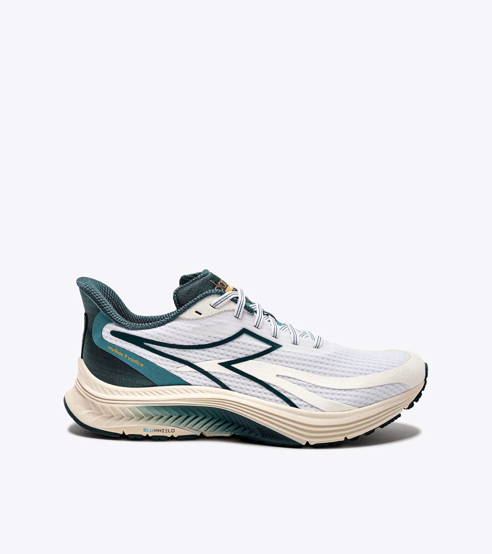 Men’s Diadora Mythos Blushield 9 Vortice Running Shoe White | Mediterranean | Whisper White / 7