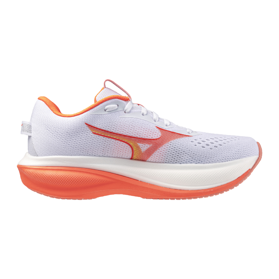Mizuno Women's Wave Rider 30 Running Shoes 4 / White/Lava Orange/Lime Pulp