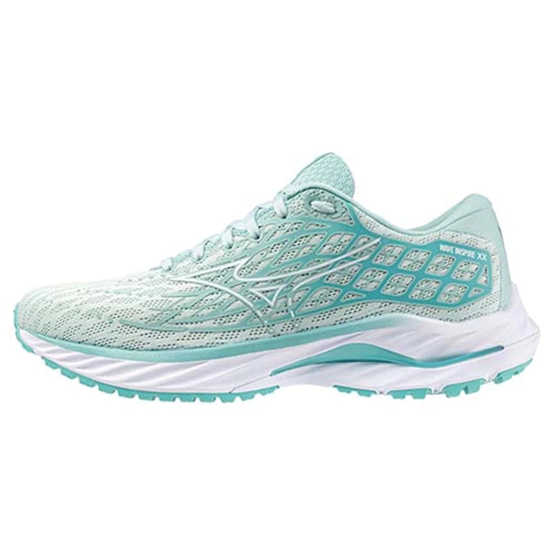 Mizuno Womens Wave Inspire 20 Running Shoe 6 / Eggshell Blue / White / Blue