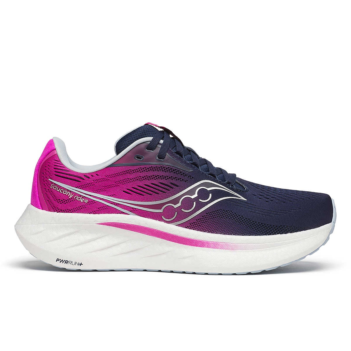 Saucony Women's Ride 18 Running Shoe 5 / Navy/Fuchsia