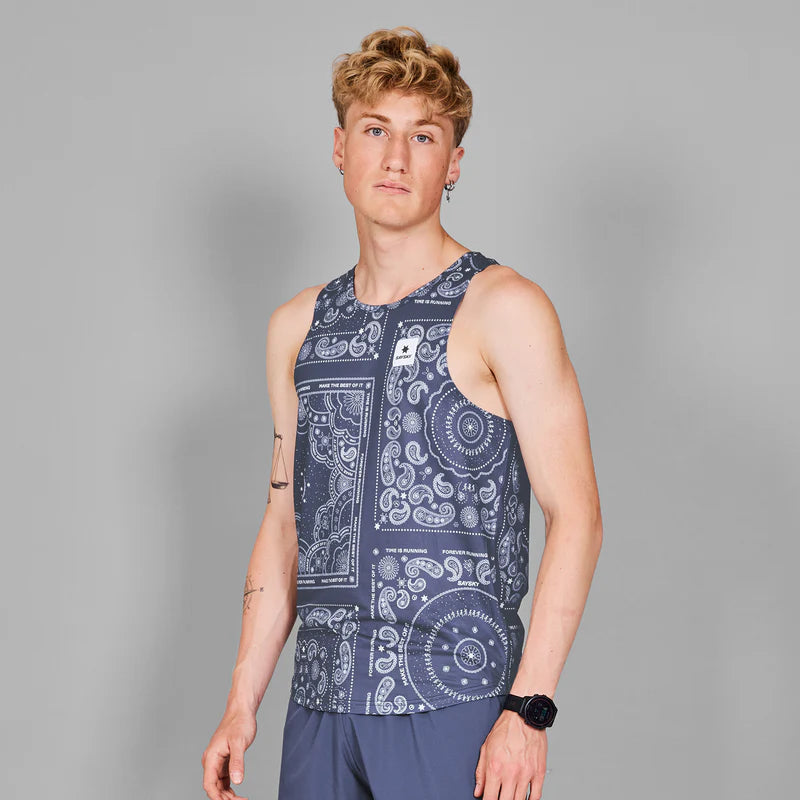 SaySky Mens Paisley Combat Singlet S / Blue