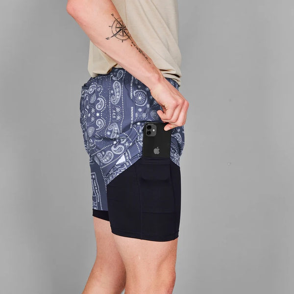 SaySky Mens Paisley Pace 2 in 1 Short 5"