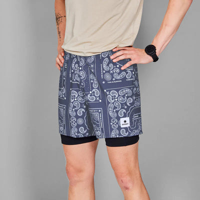 SaySky Mens Paisley Pace 2 in 1 Short 5" S / Blue