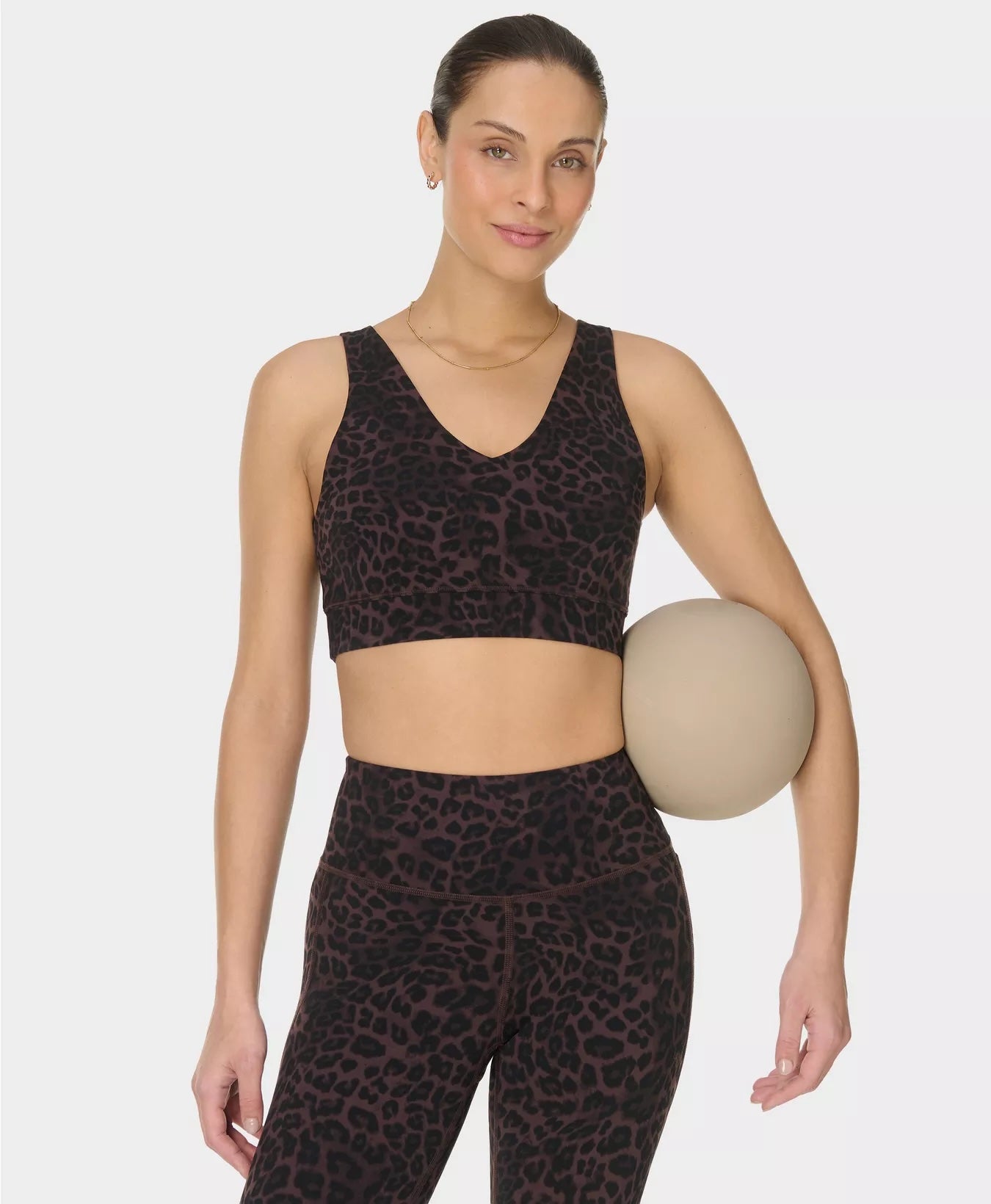 Sweaty Betty Ultimate Studio Voop Bra XS / Brown Leopard Skin Print