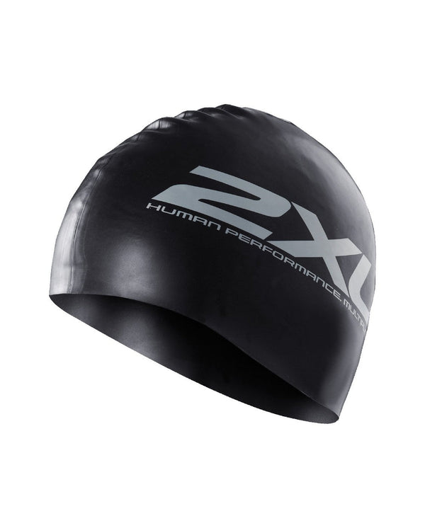 2XU Unisex Silicone Swim Cap One Size / Black/Black