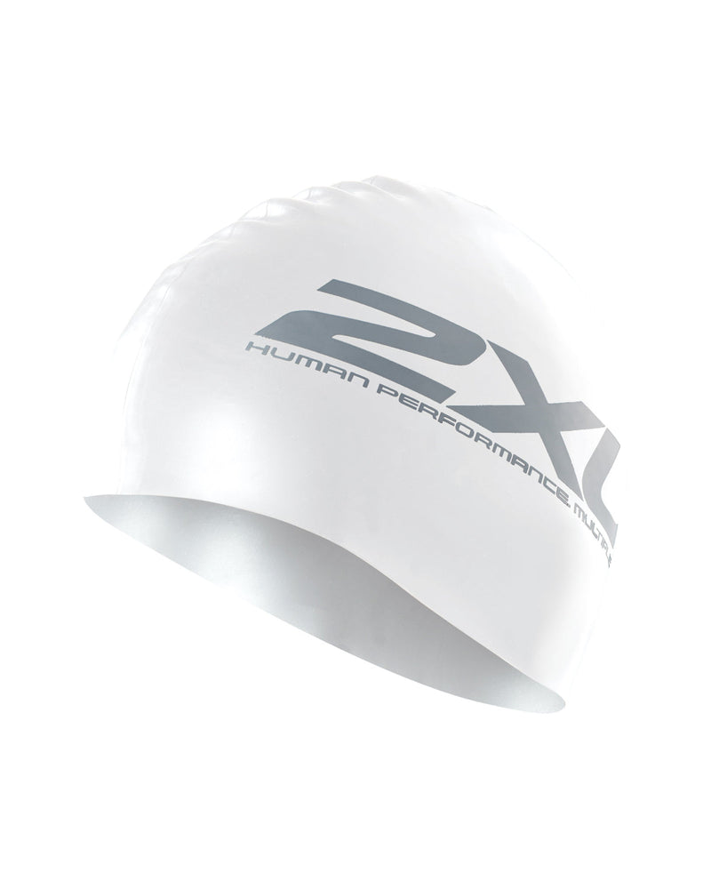 2XU Unisex Silicone Swim Cap One Size / White/White