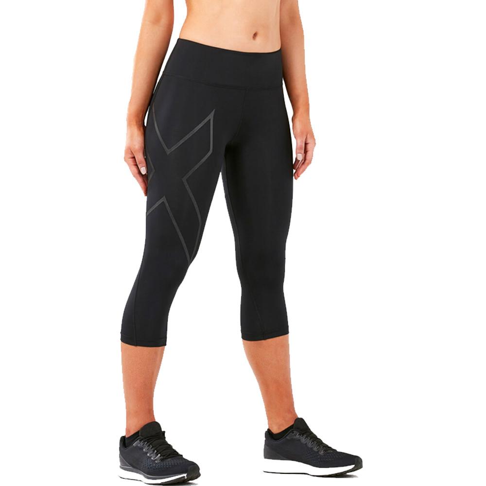 2XU Womens Light Speed Mid-Rise Compression 3/4 Tights Black/Black Reflective / XS