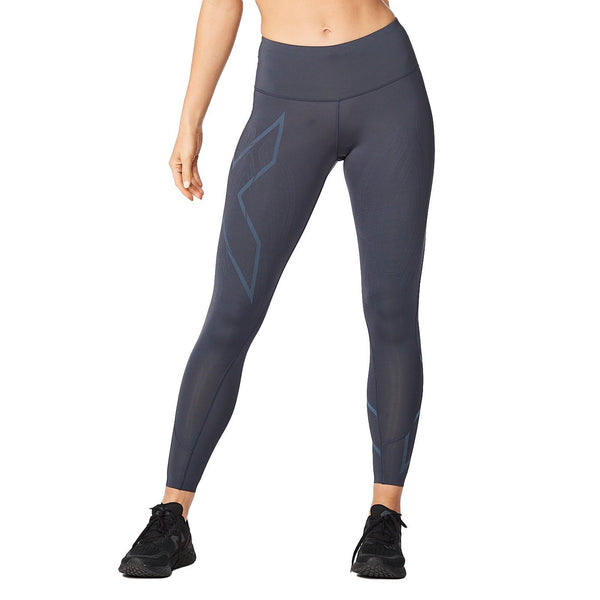 2XU Womens Light Speed Mid-Rise Compression Tights India Ink/Ink Reflective / XS
