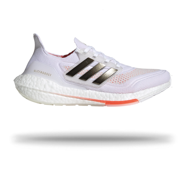 Adidas Womens Ultraboost 21 Tokyo Running Shoe. Cloud White/Core Black/ Solar Red / 4.5