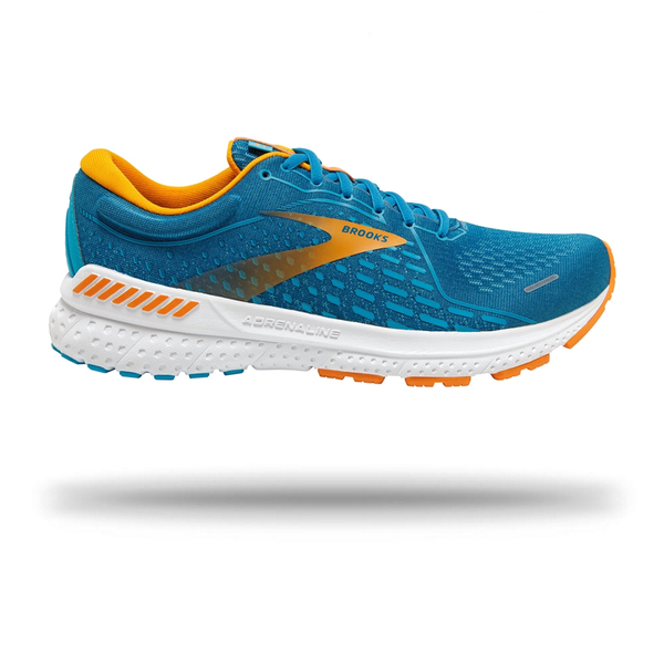 Brooks Mens Adrenaline GTS 21 Running Shoe Vivid Blue/Orange White / 9