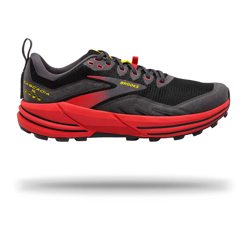 Brooks Mens Cascadia 16 Trail Running Shoe Black\Red/Yellow / 7.5