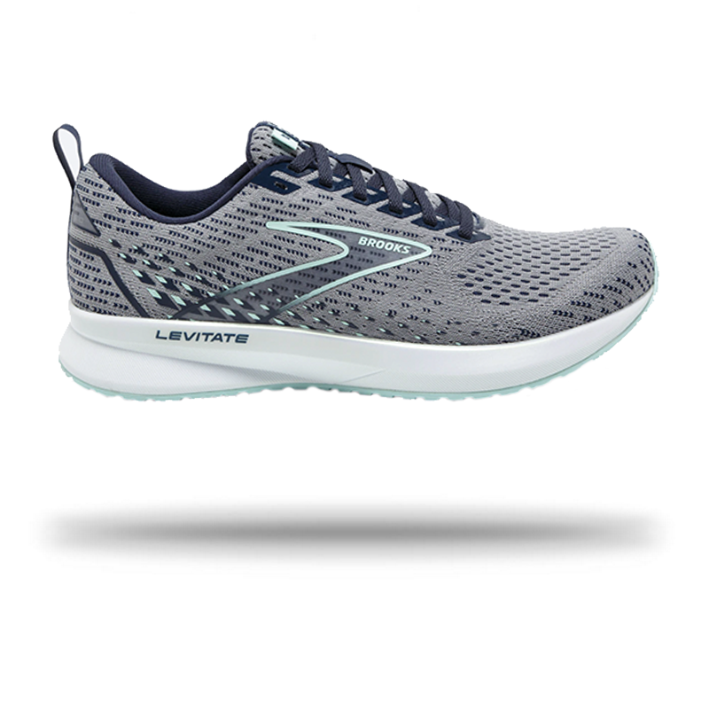 Brooks Womens Levitate 5 Running Shoe Grey/Peacoat/Blue Light / 5