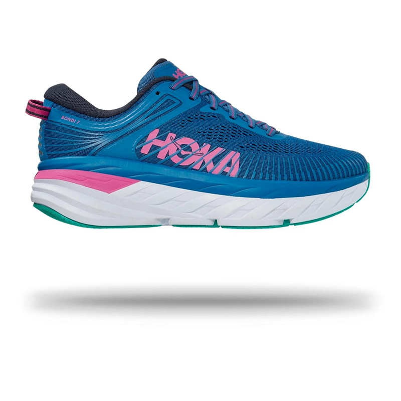 Hoka Womens Bondi 7 Running Shoe Vallarta Blue/Phlox Pink / 5