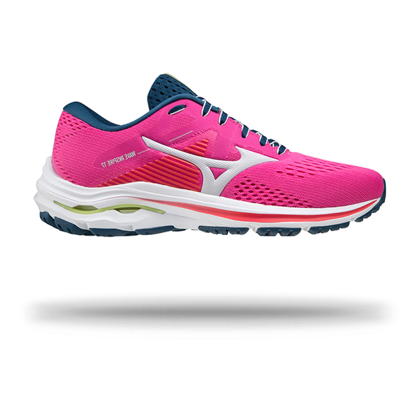 Mizuno Womens Wave Inspire 17 Running Shoe Phlox Pink/NCloud/SLime / 4