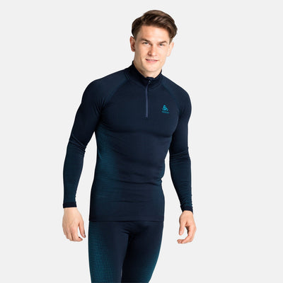 Odlo Mens Performance Warm 1/2 Zip Turtle-Neck Long-Sleeve Base Layer Top