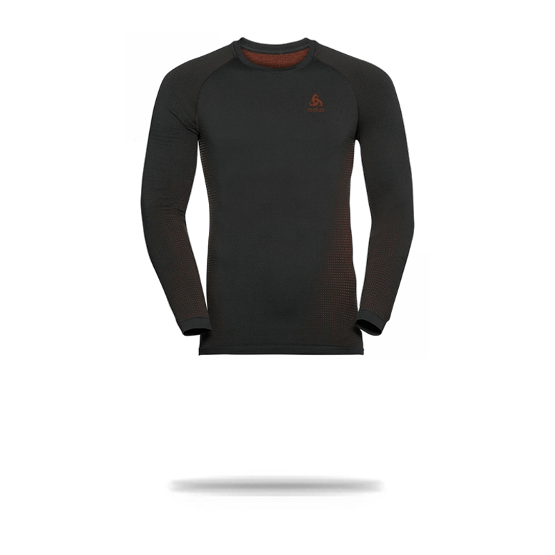 Odlo Mens Performance Warm Crew Top Black|Orange / S