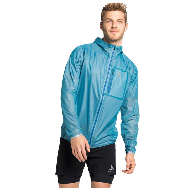 Odlo Men's Zeroweight Dual Dry Waterproof Hooded Running Jacket Horizon/ Blue / Medium