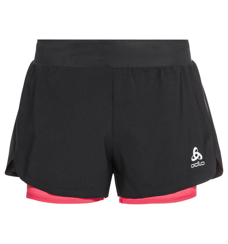 Odlo Womens 2 in 1 Short Zeroweight 3 inch Black/ Paradise Pink / XS